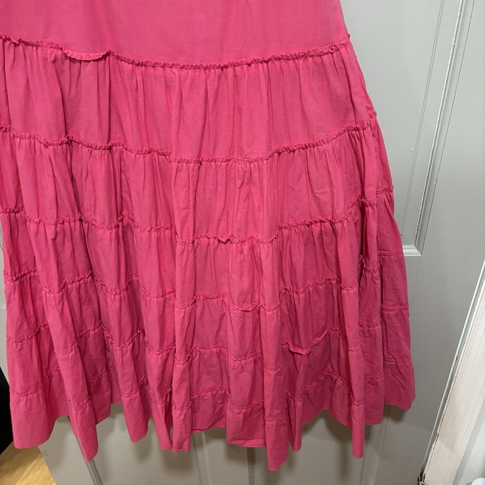 Camaieu Women Dress Size 10 Pink Layered V-neck Spaghetti Strap Tiered Midi - Picture 3 of 12